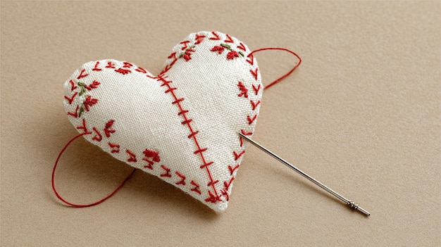 haftowane serce i igła